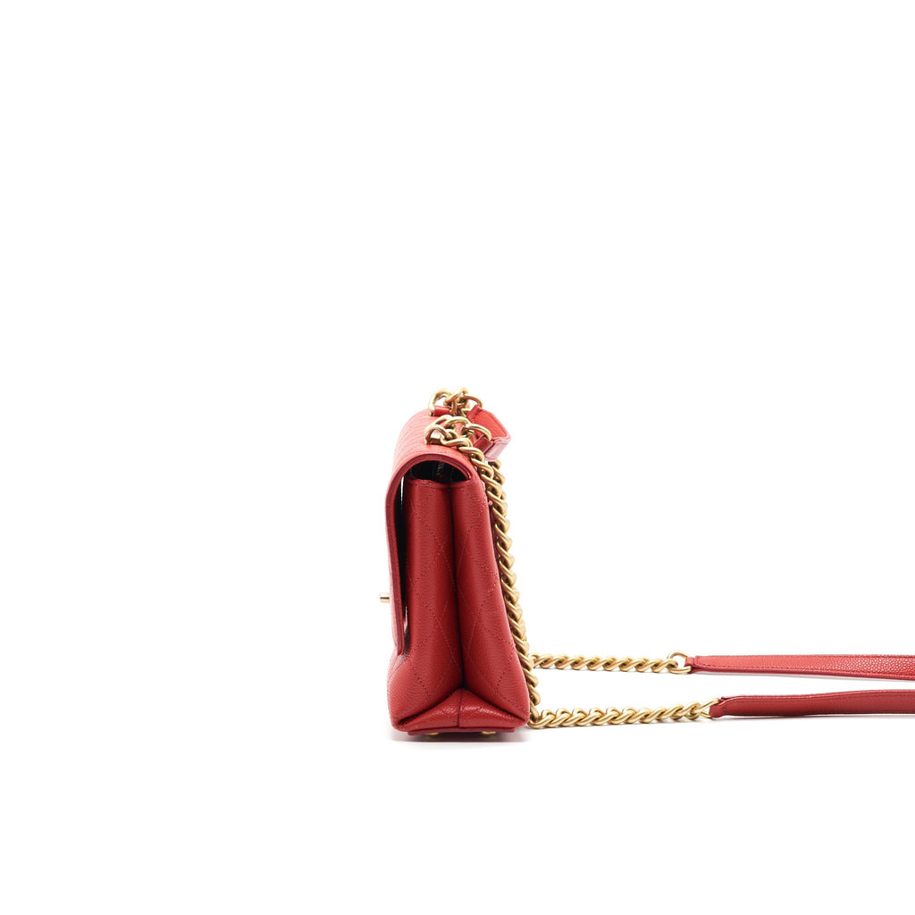 CHANEL FLAP SHOULDER BAG WITH CHAIN CAVIAR IN RED GHW
