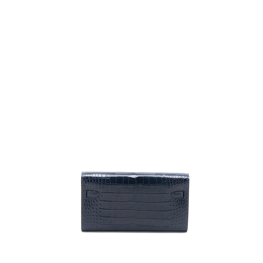 HERMES KELLY TO GO ALLIGATOR MISSISSIPPIENSIS MAT BLUE INDIGO SHW