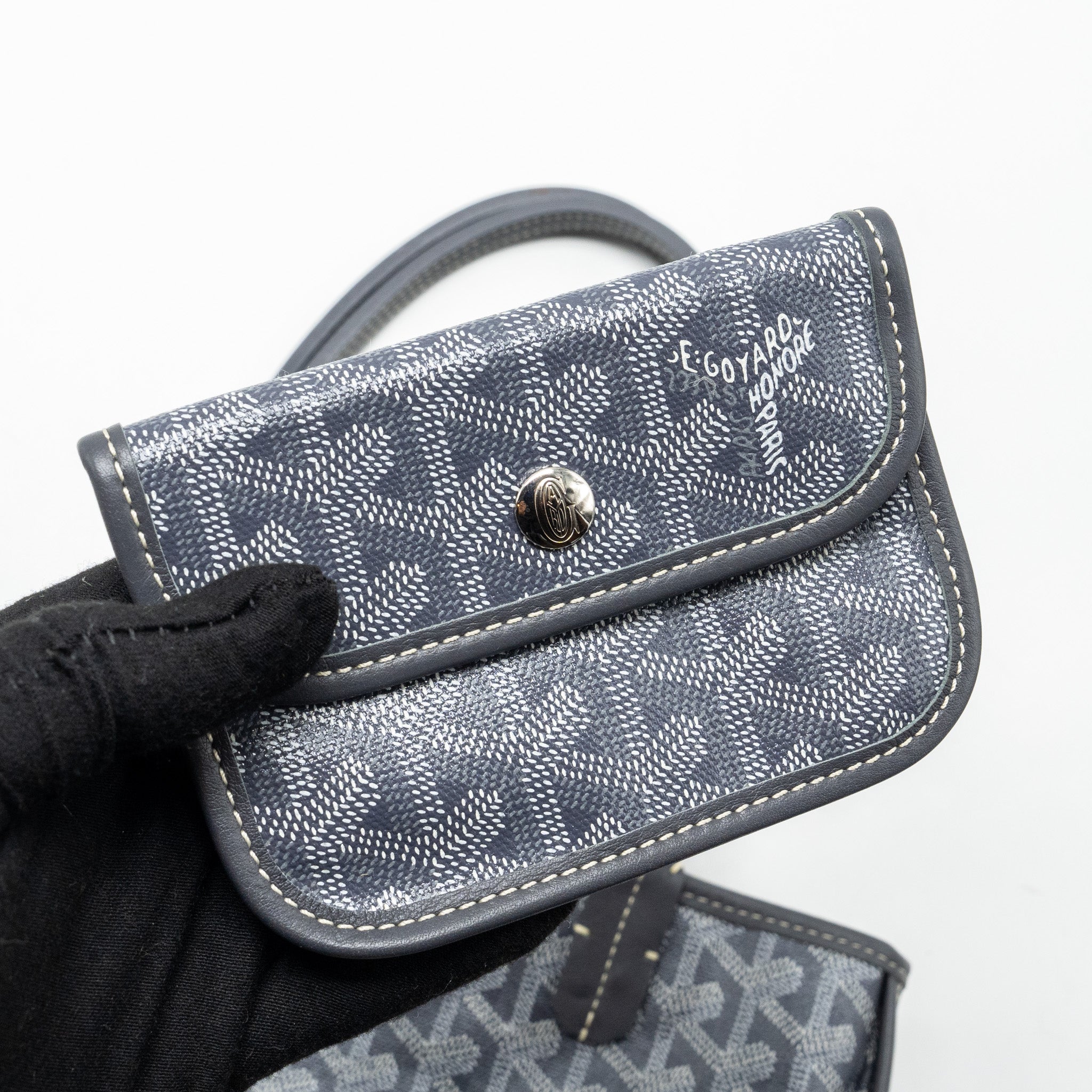 GOYARD MINI ANJOU TOTE BAG  GOYARDLINE CANVAS / LEATHER GREY SHW