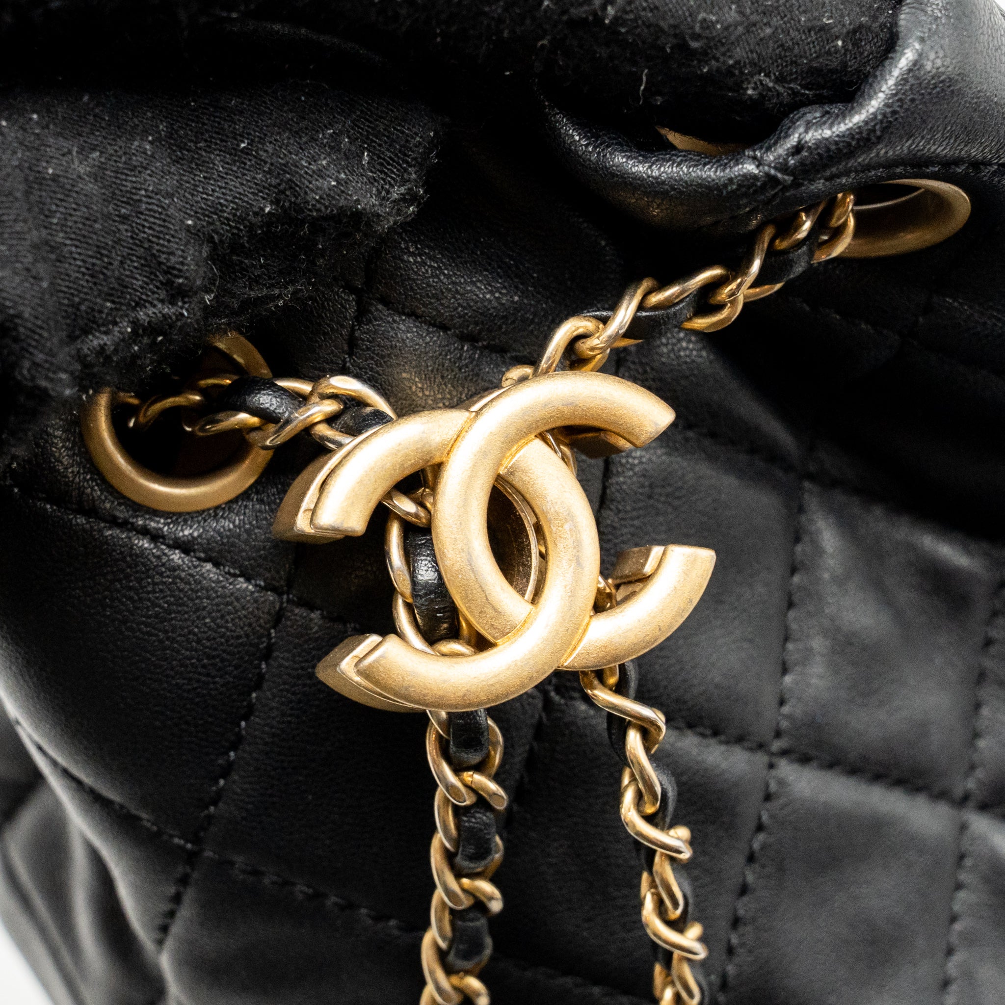 CHANEL PEARL CRUSH MINI BUCKET BAG LAMBSKIN BLACK GHW (MICROCHIP)