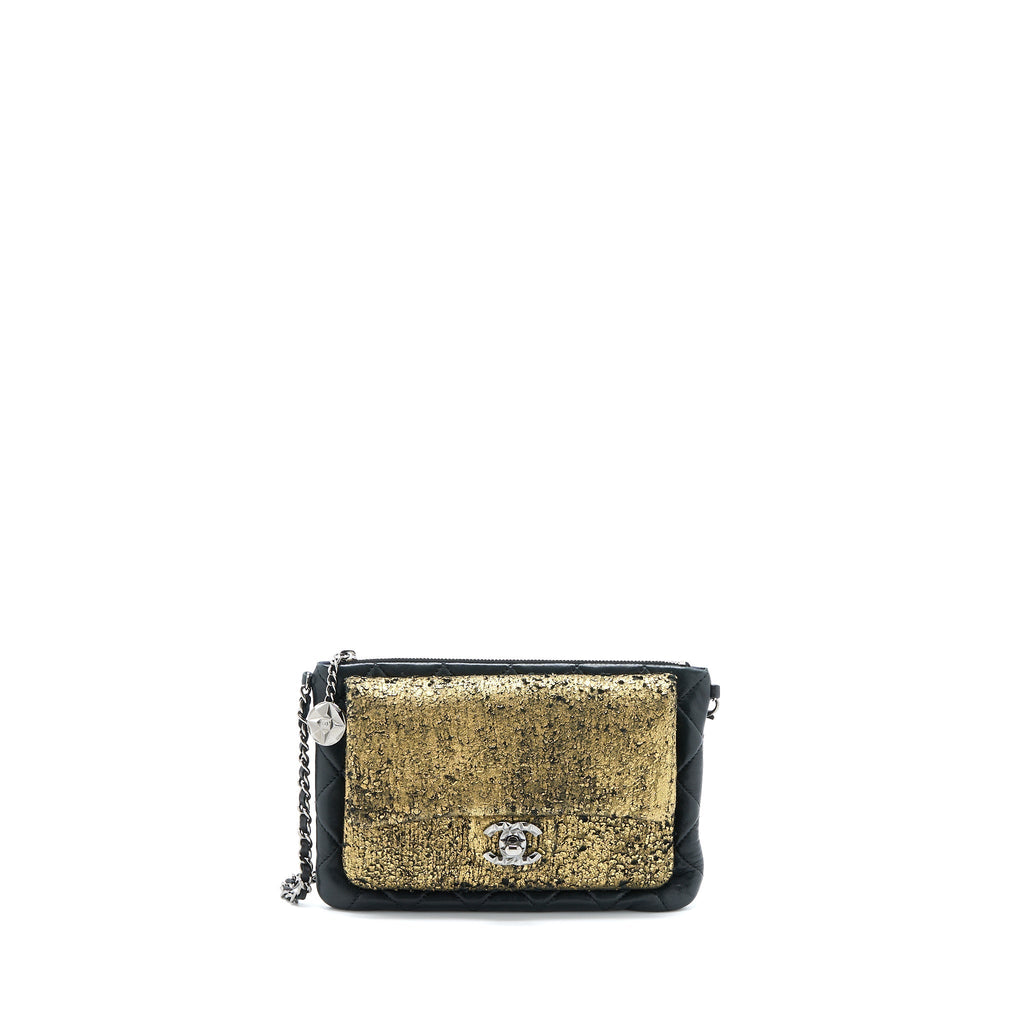 CHANEL 12A EVENING BAG LAMBSKIN BLACK/GOLD SHW