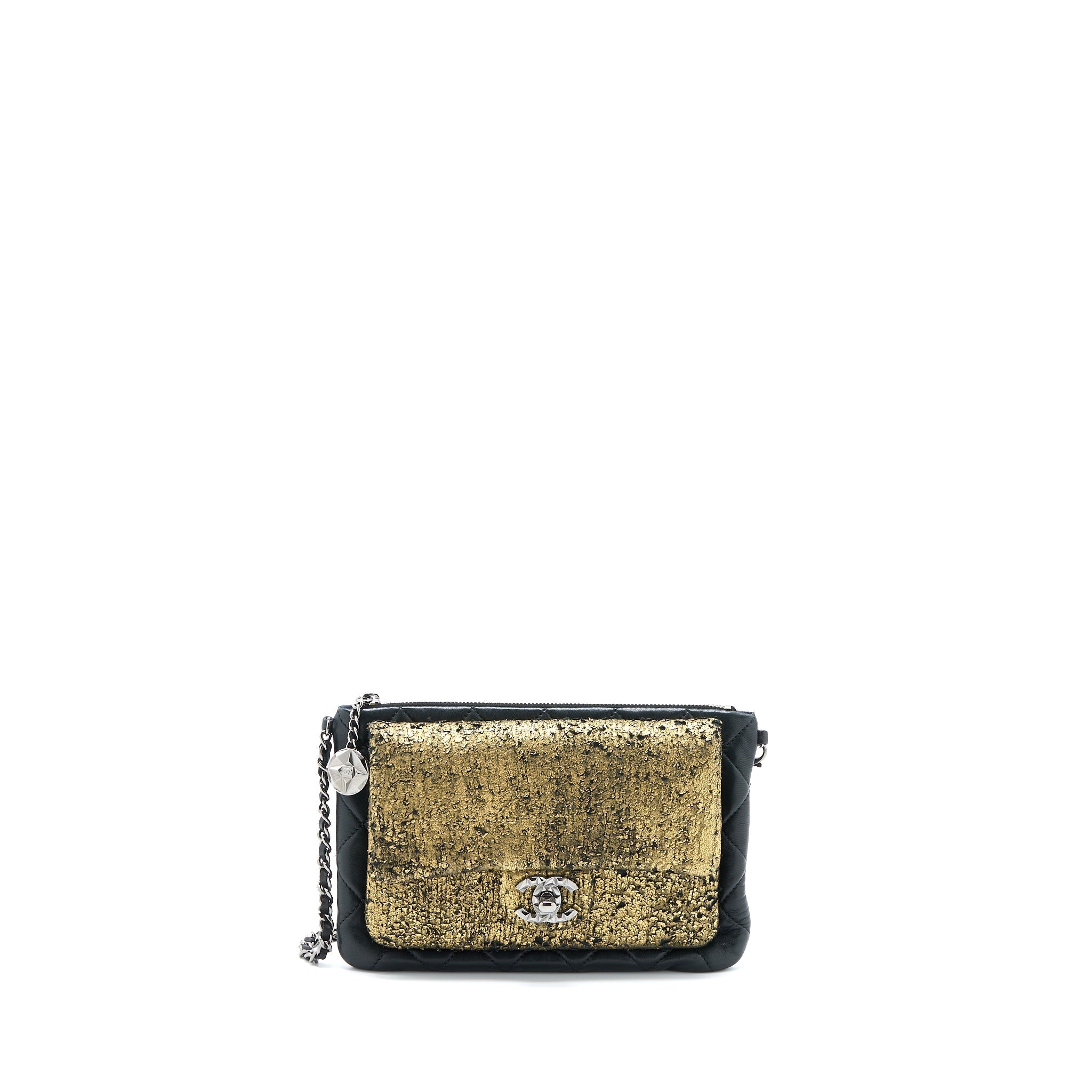 CHANEL 12A EVENING BAG LAMBSKIN BLACK/GOLD SHW