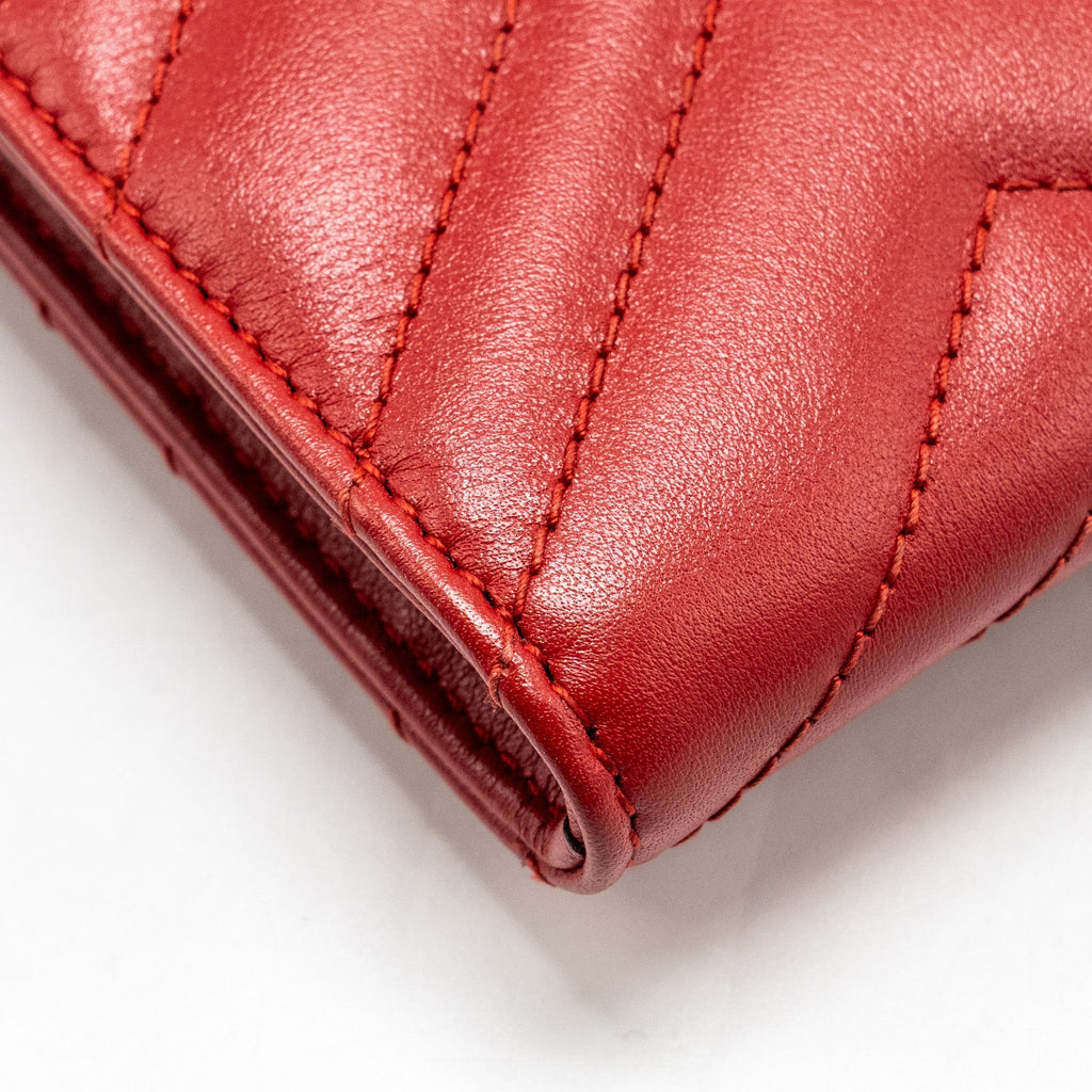 GUCCI MARMONT FLAP WALLET WITH CHAIN CALFSKIN RED GHW