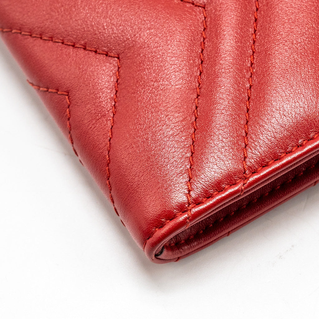 GUCCI MARMONT FLAP WALLET WITH CHAIN CALFSKIN RED GHW