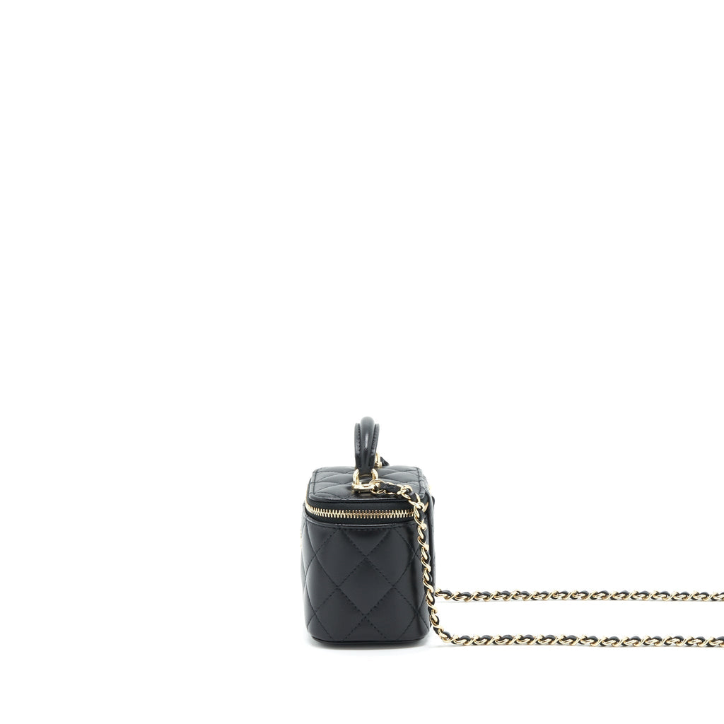 CHANEL 22P TOP HANDLE MINI VANITY WITH CHAIN AND MIRROR LAMBSKIN BLACK LGHW
