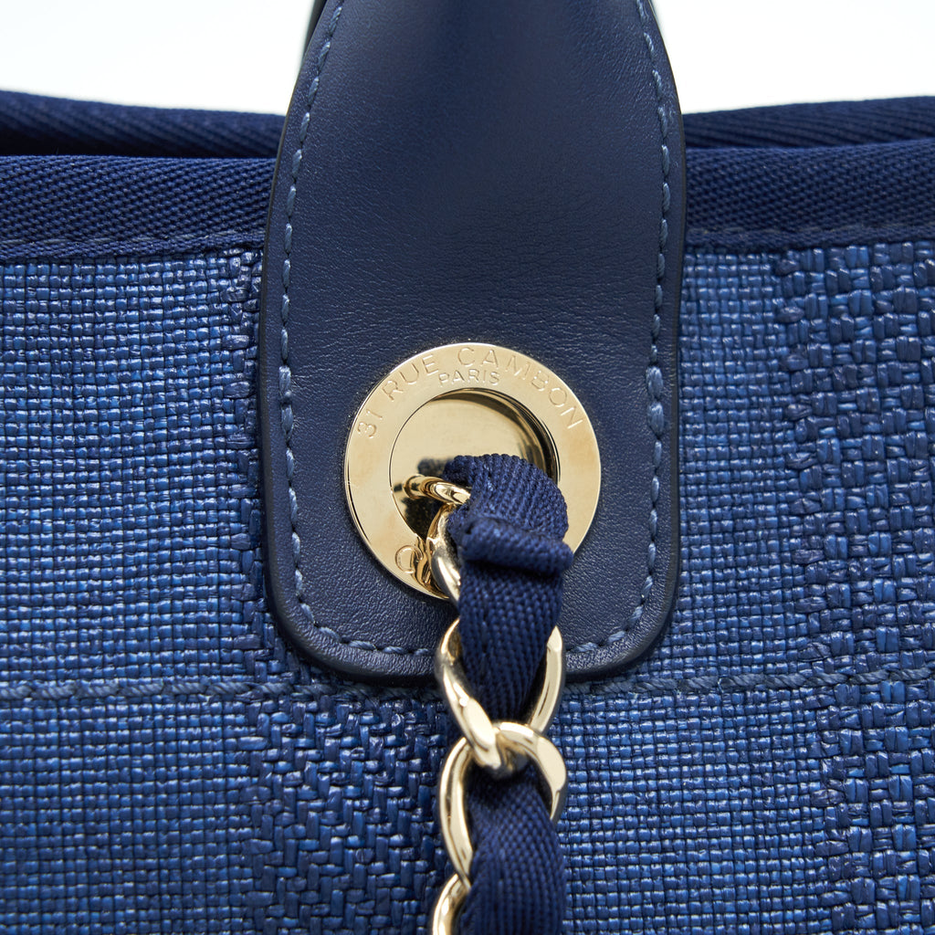 CHANEL DEAUVILLE TOTE BAG CANVAS DARK BLUE GHW