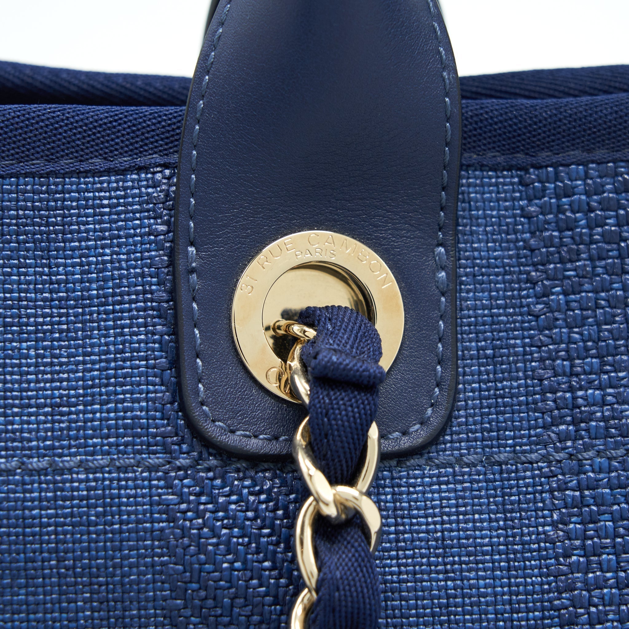 CHANEL DEAUVILLE TOTE BAG CANVAS DARK BLUE GHW