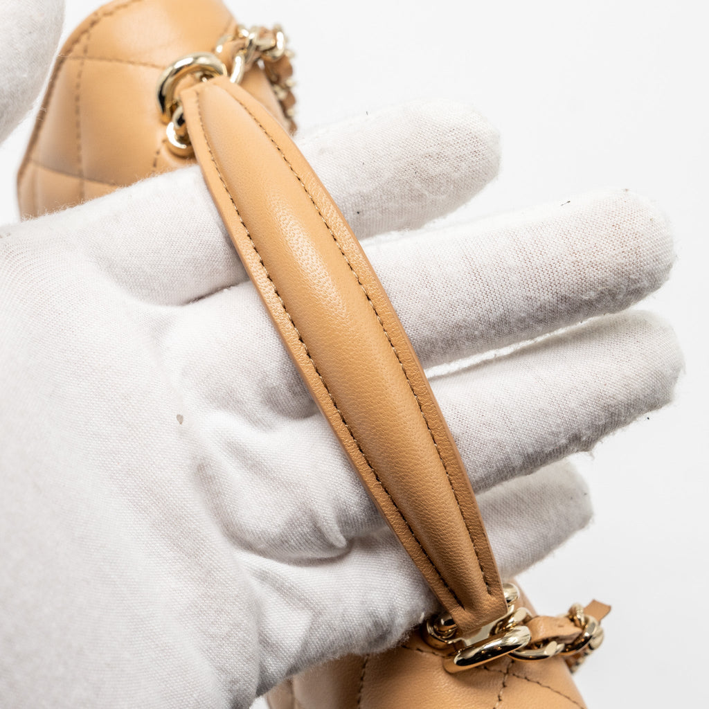 CHANEL TOP HANDLE MINI FLAP CLUTCH LAMBSKIN BEIGE LGHW (MICROCHIP)
