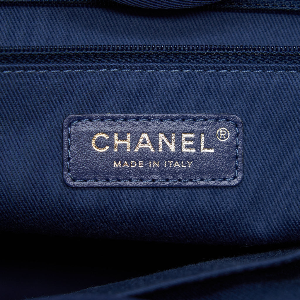 CHANEL DEAUVILLE TOTE BAG CANVAS DARK BLUE GHW