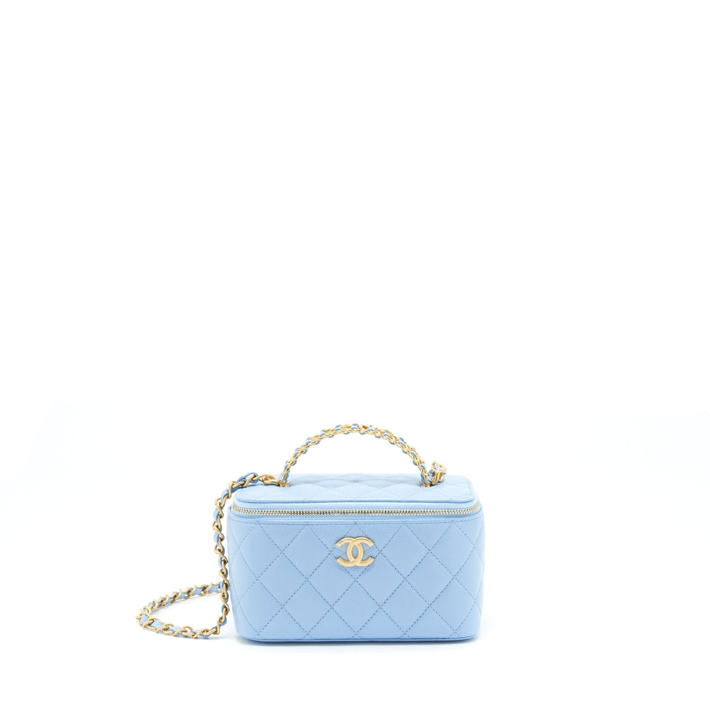 CHANEL 22S LETTER HANDLE LONG VANITY WITH CHAIN CAVIAR BLUE GHW