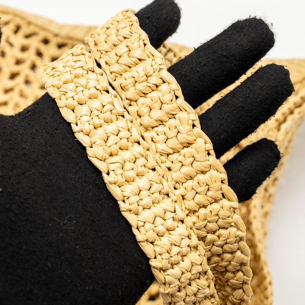 PRADA CROCHET TOTE BAG RAFFIA TAN