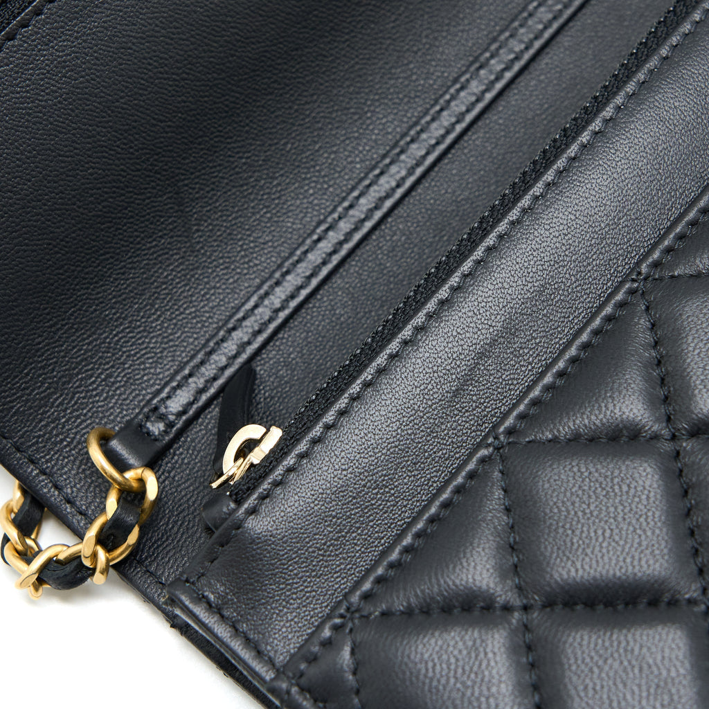 CHANEL PEARL CRUSH WALLET ON CHAIN LAMBSKIN BLACK GHW (MICROCHIP)