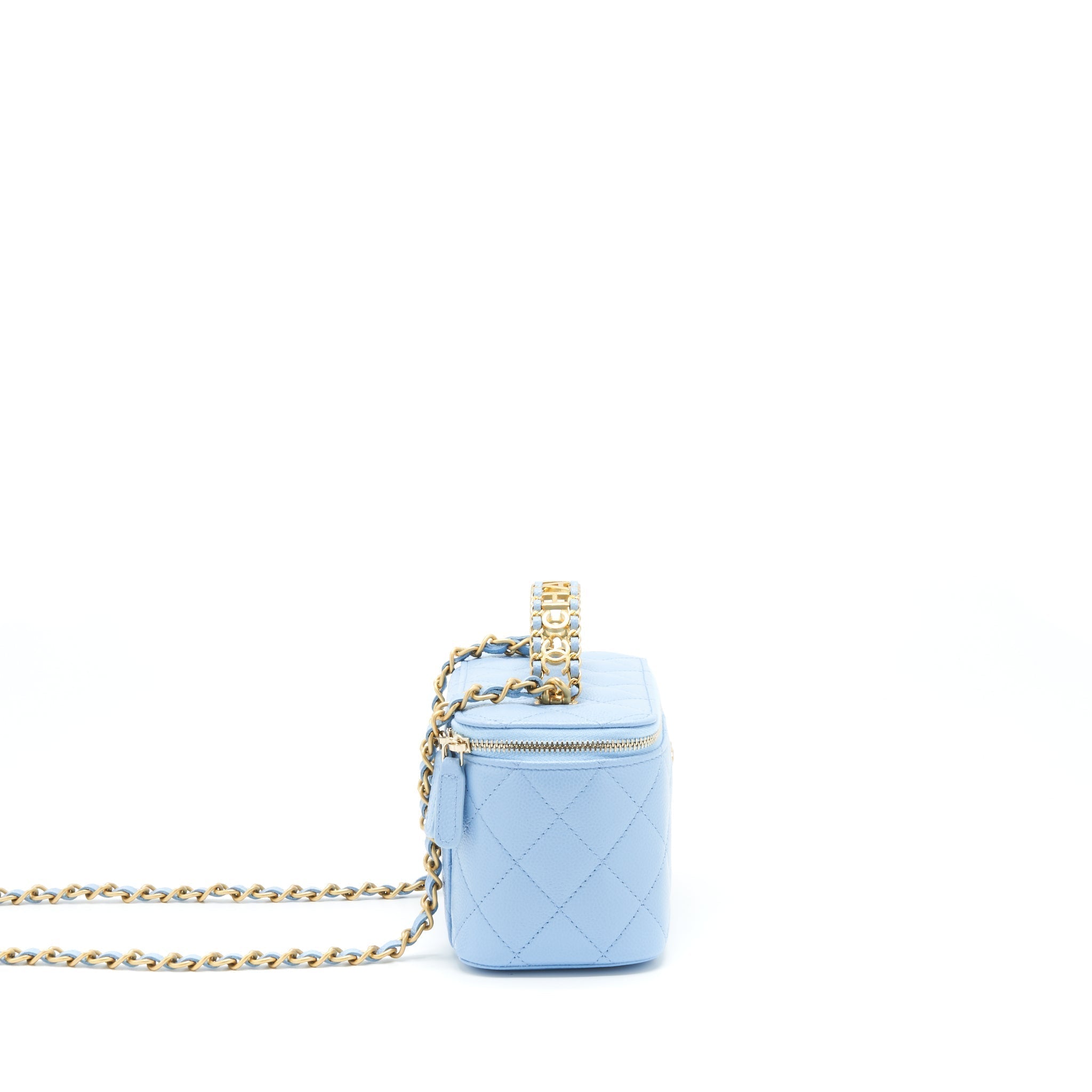 CHANEL 22S LETTER HANDLE LONG VANITY WITH CHAIN CAVIAR BLUE GHW