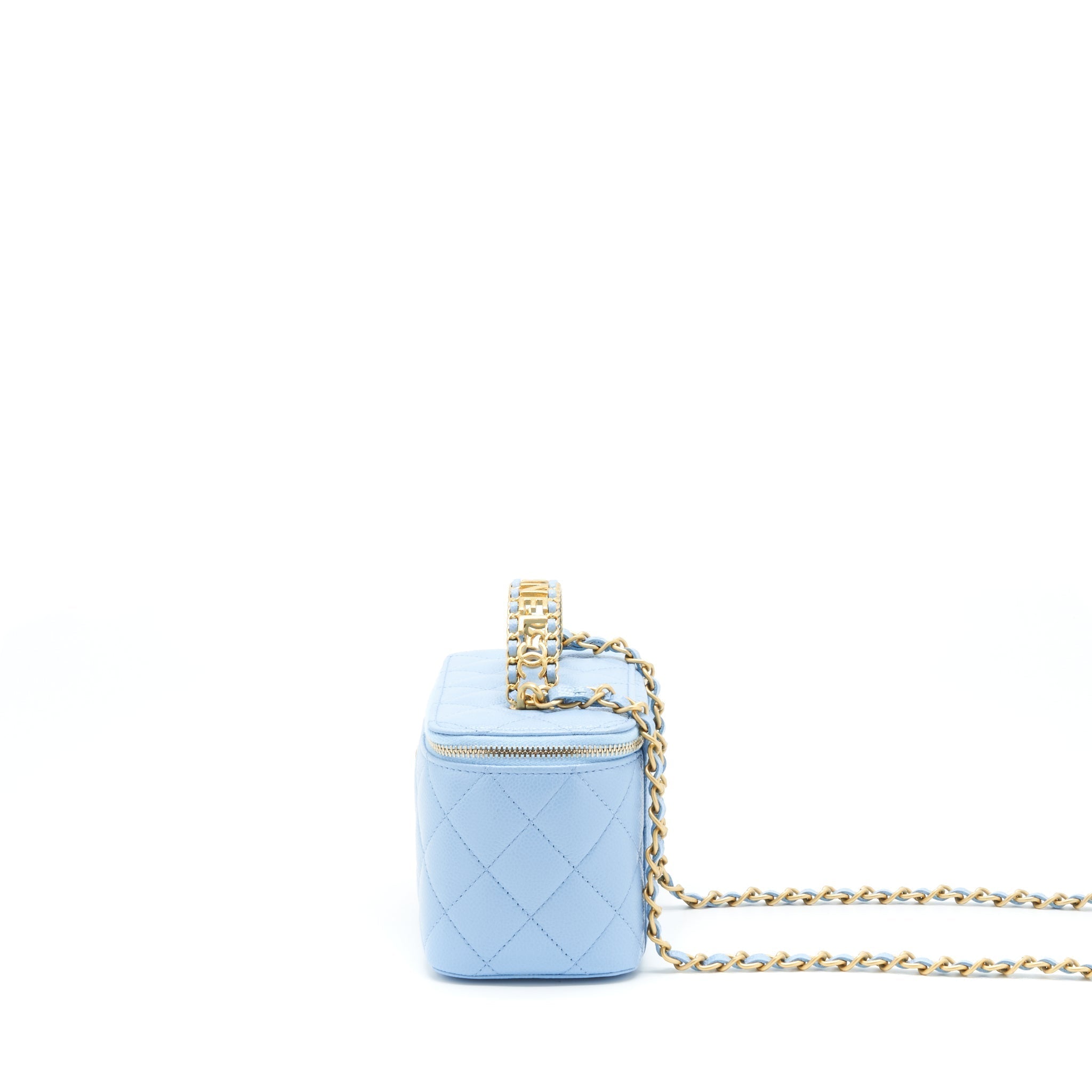 CHANEL 22S LETTER HANDLE LONG VANITY WITH CHAIN CAVIAR BLUE GHW