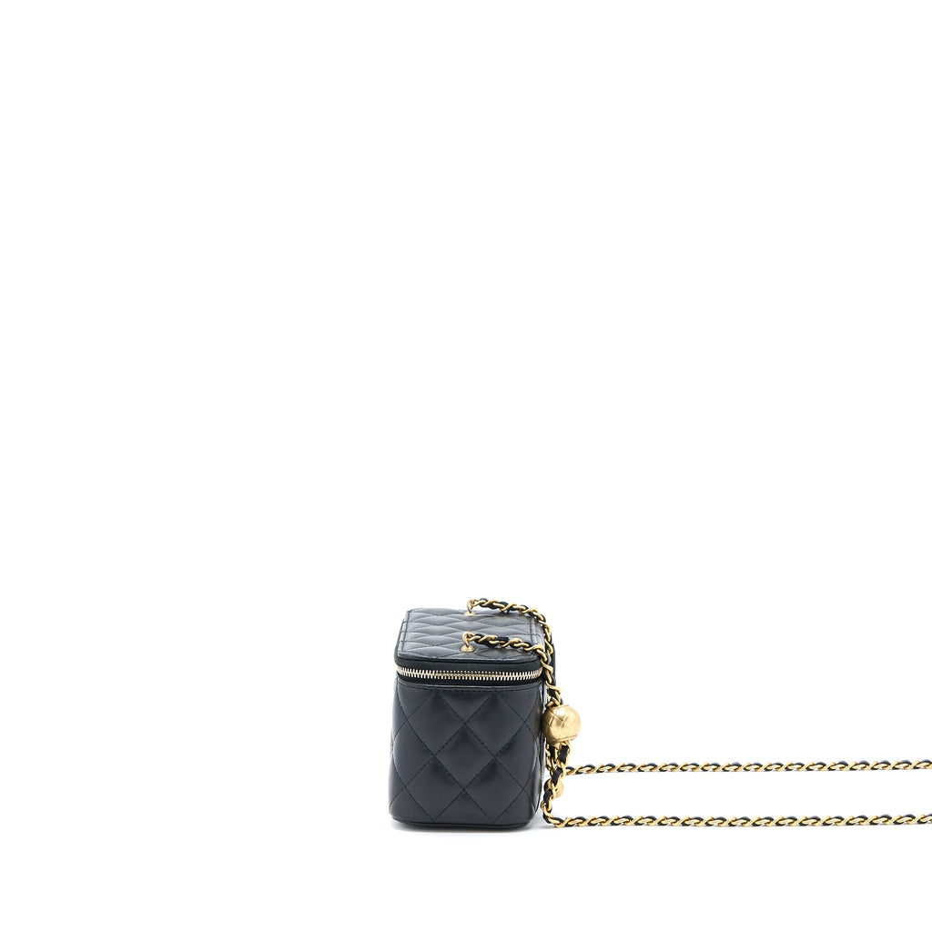 CHANEL PEAR CRUSH LONG VANITY WITH CHAIN LAMBSKIN BLACK GHW