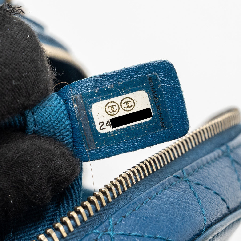 CHANEL TOP HANDLE ZIP VANITY BAG LEATHER BLUE GHW