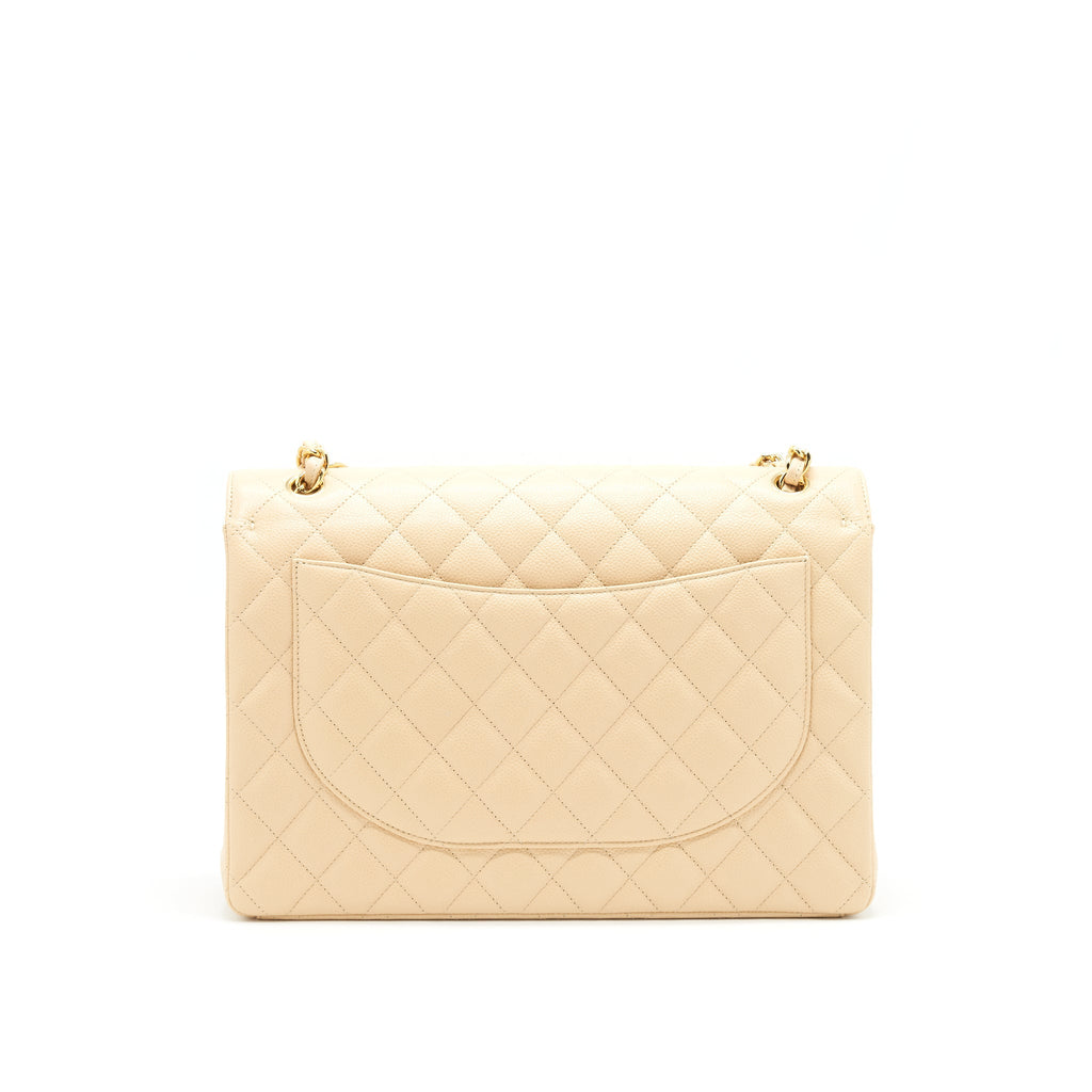 CHANEL MAXI CLASSIC DOUBLE FLAP BAG CAVIAR BEIGE GHW