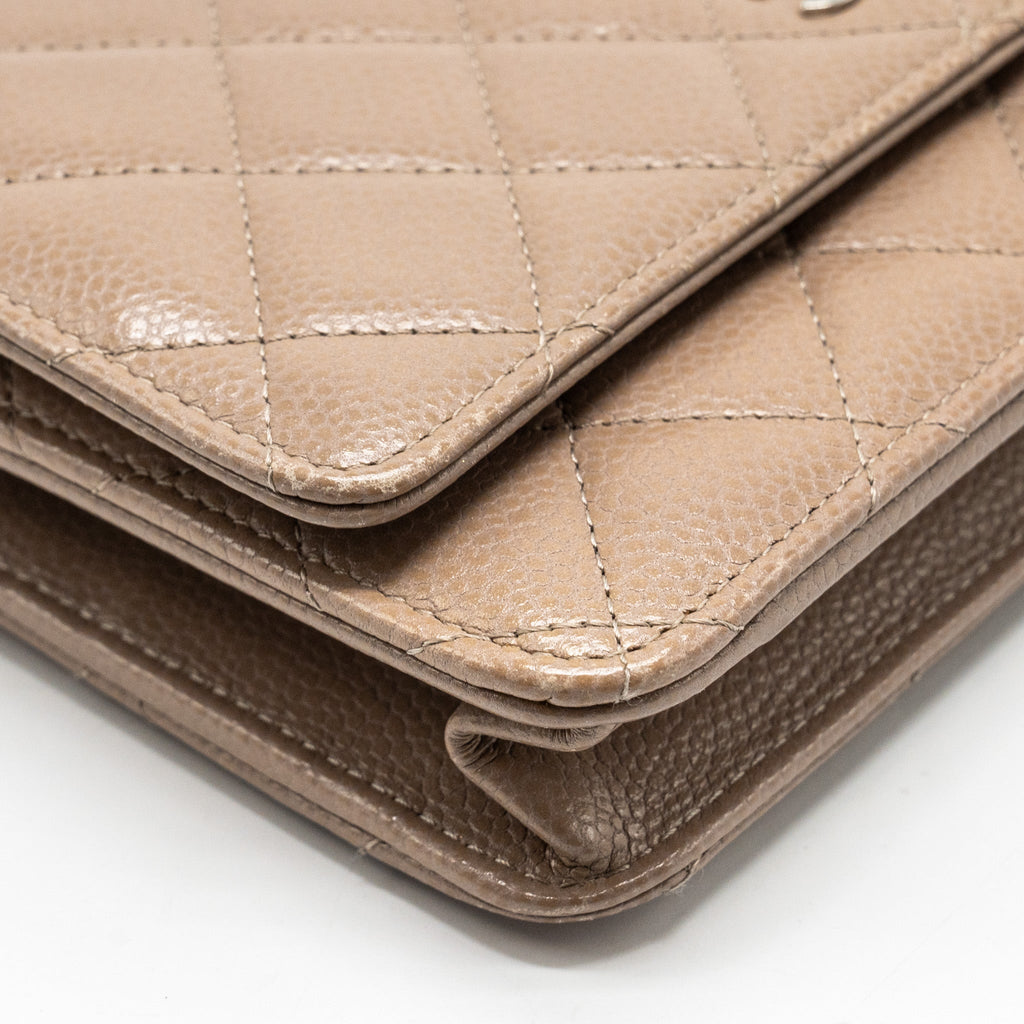 CHANEL CLASSIC WALLET ON CHAIN CAVIAR DARK BEIGE SHW