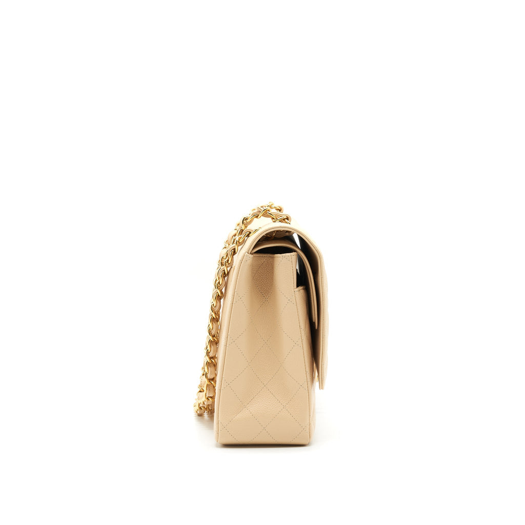 CHANEL MAXI CLASSIC DOUBLE FLAP BAG CAVIAR BEIGE GHW