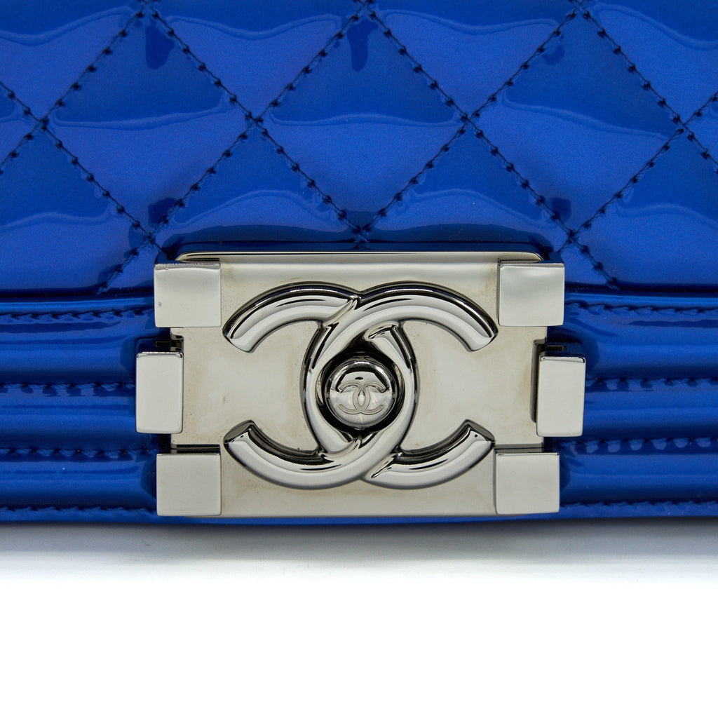 CHANEL MEDIUM LE-BOY PATENT ELECTRIC BLUE SHW