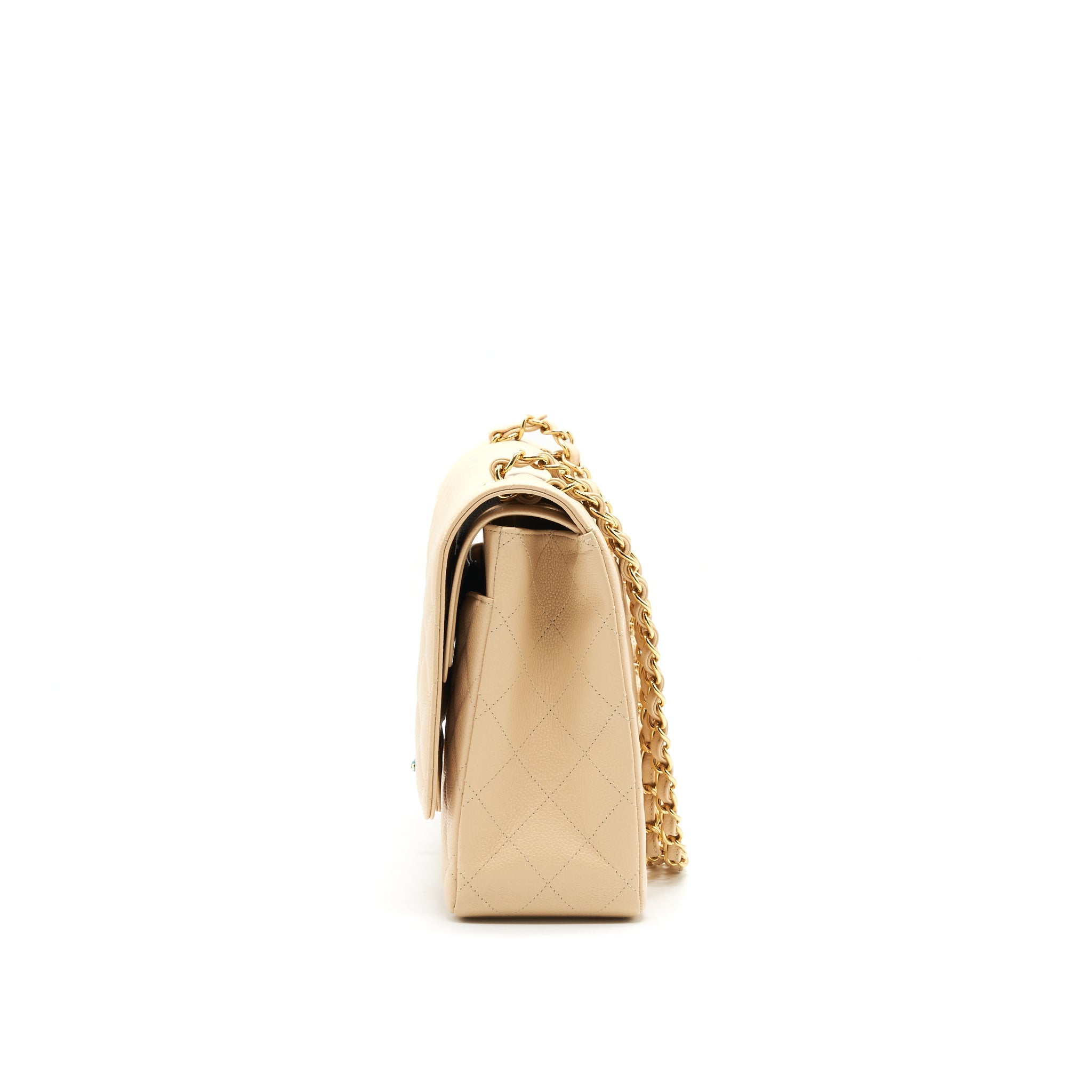CHANEL MAXI CLASSIC DOUBLE FLAP BAG CAVIAR BEIGE GHW