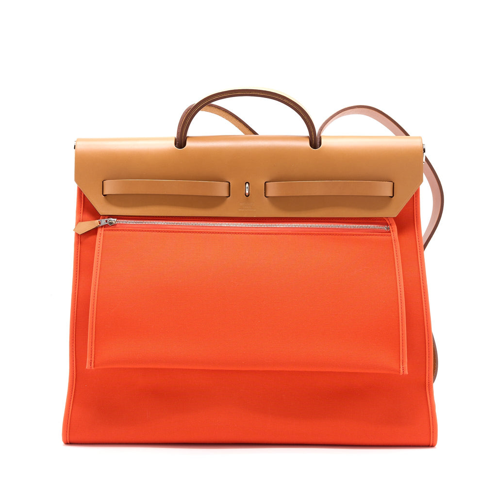 HERMES HERBAG ZIP 39 LEATHER/CANVAS ORANGE SHW