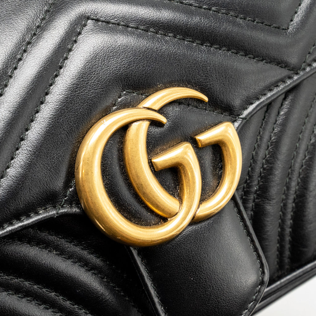 GUCCI SMALL GG MARMONT SHOULDER BAG CALFSKIN BLACK GHW