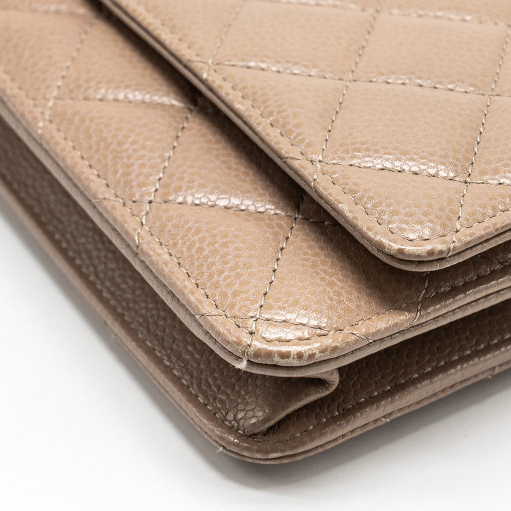 CHANEL CLASSIC WALLET ON CHAIN CAVIAR DARK BEIGE SHW