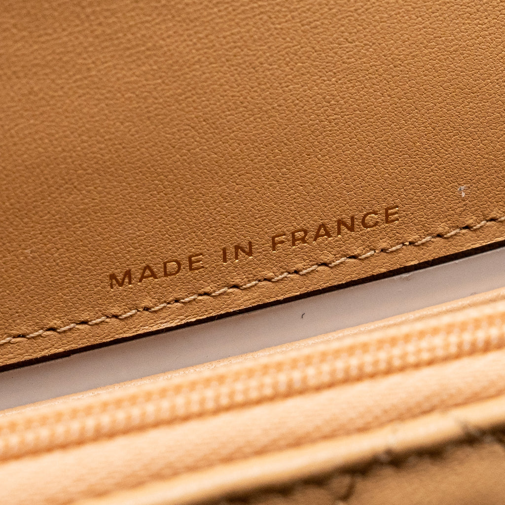 CHANEL TOP HANDLE MINI FLAP CLUTCH LAMBSKIN BEIGE LGHW (MICROCHIP)