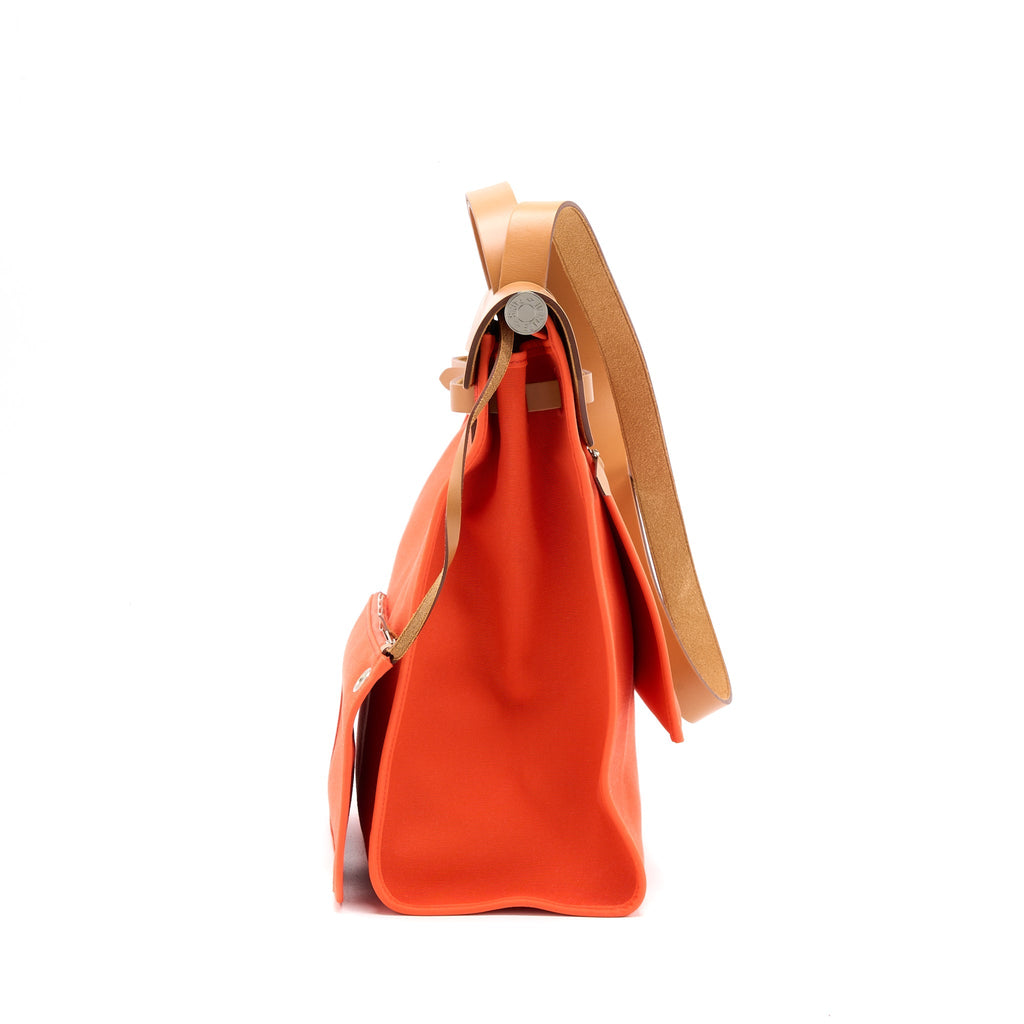 HERMES HERBAG ZIP 39 LEATHER/CANVAS ORANGE SHW