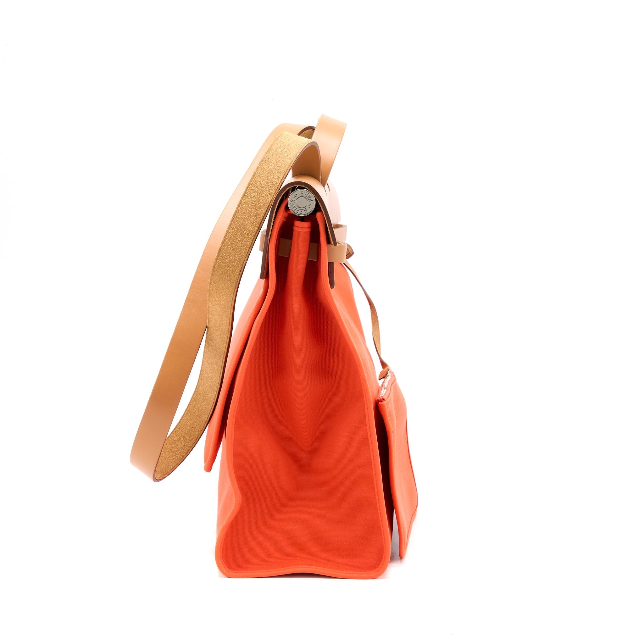 HERMES HERBAG ZIP 39 LEATHER/CANVAS ORANGE SHW