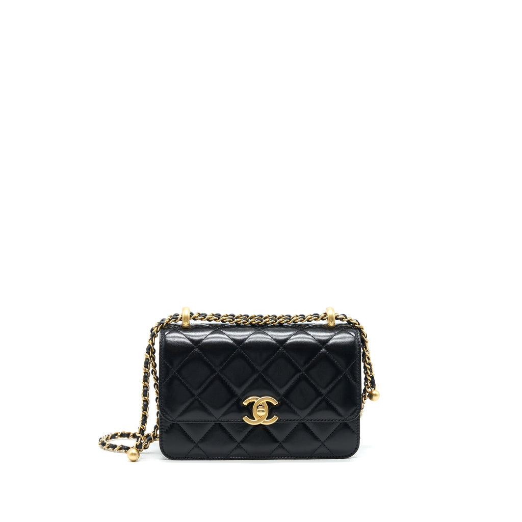 CHANEL 21A GOLD CRUSH MINI FLAP BAG CALFSKIN BLACK GHW