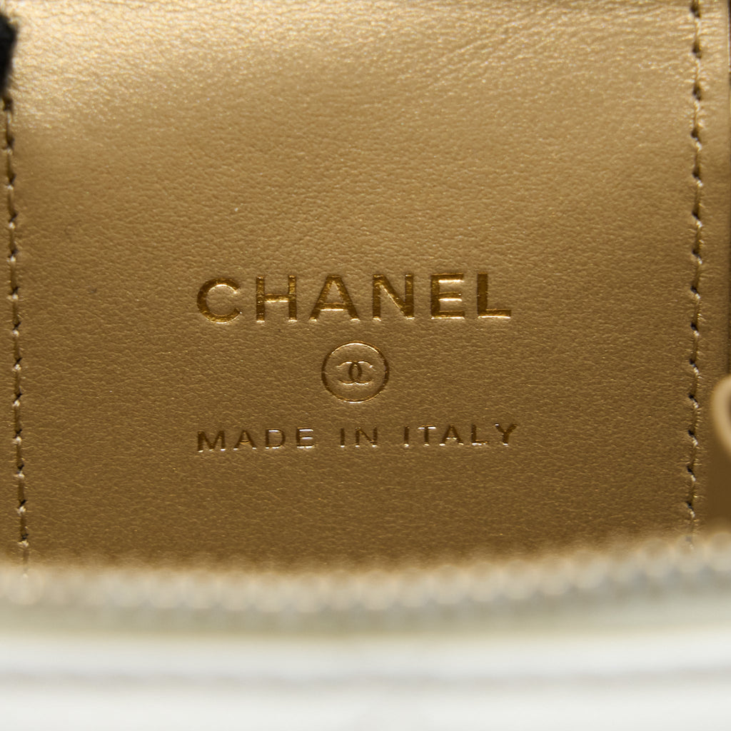 CHANEL 23C PEARL CRUSH MINI VANITY WITH CHAIN LAMBSKIN WHITE LGHW (MICROCHIP)