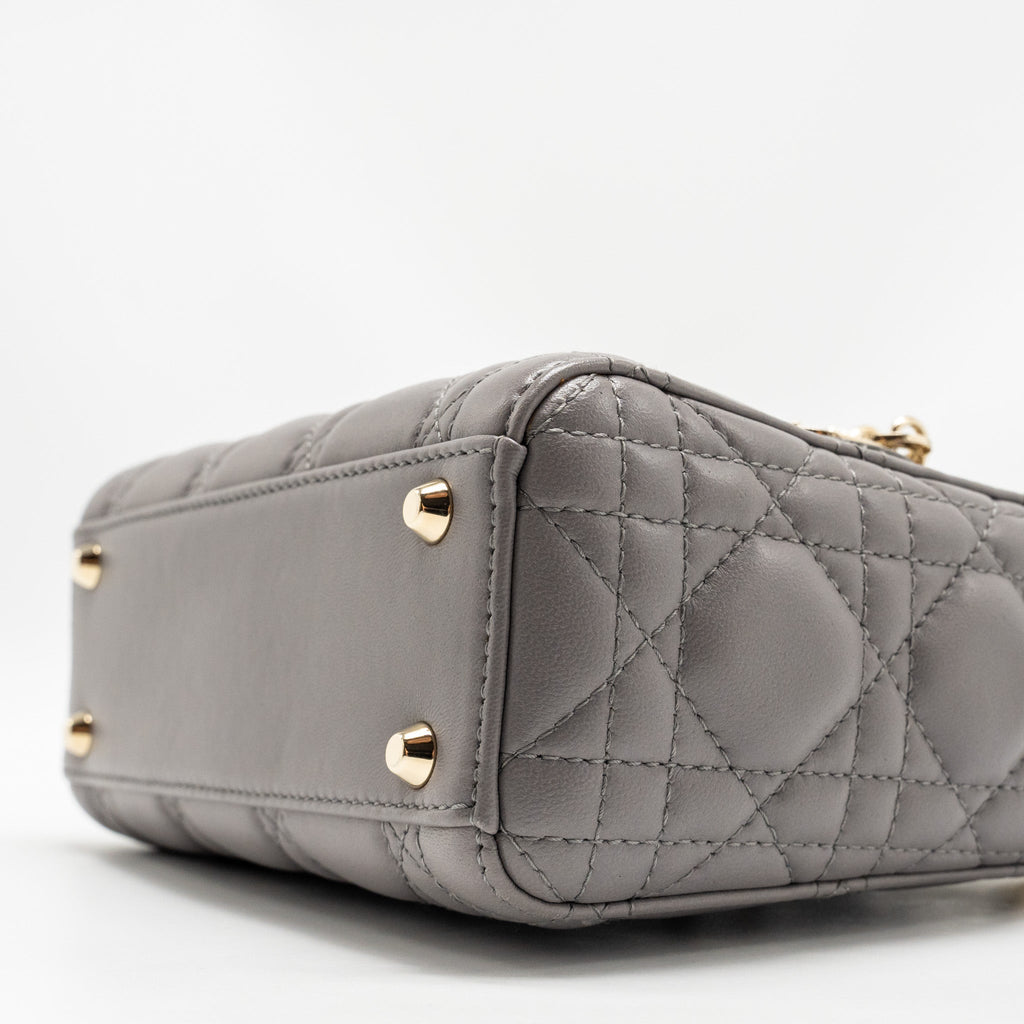 DIOR MINI LADY DIOR LAMBSKIN GREY LGHW