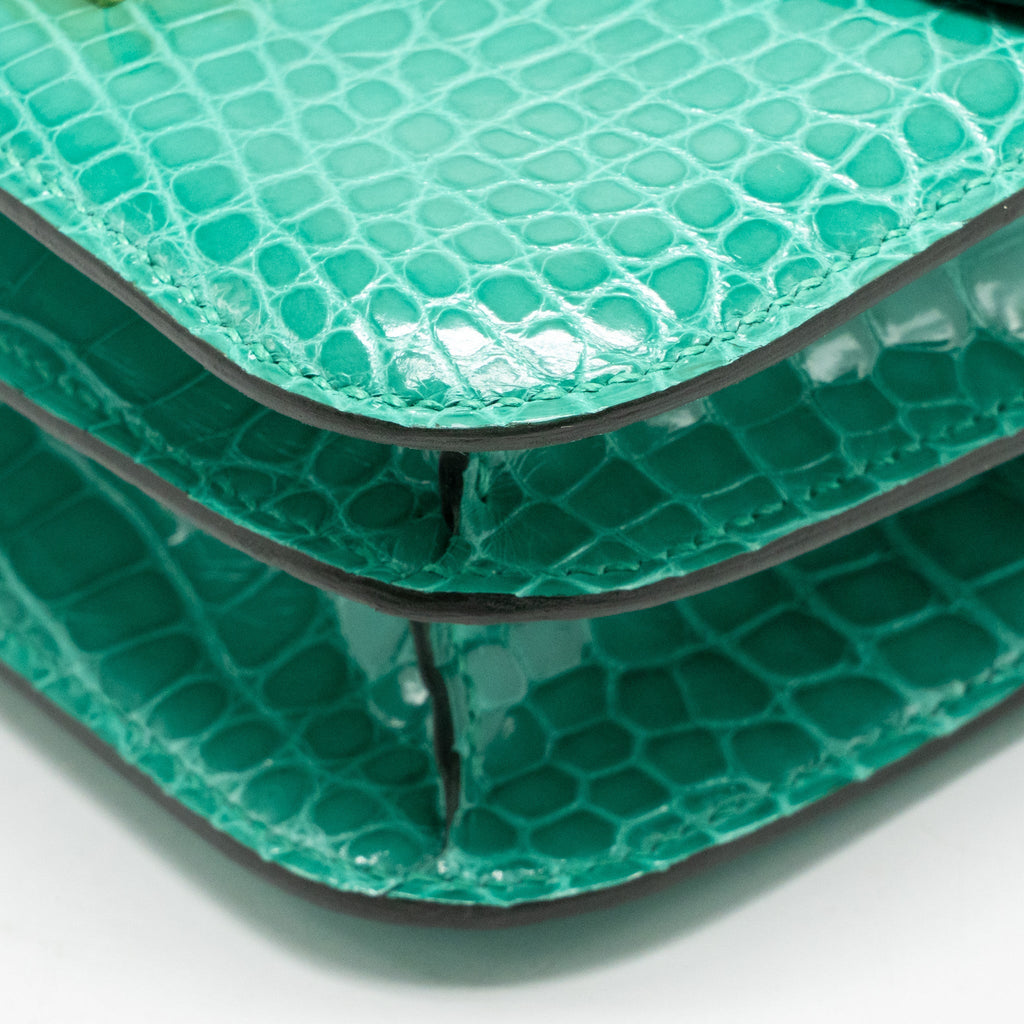 HERMES MINI CONSTANCE SHINY ALLIGATOR MISSISSIPPIENSIS VERT JADE GHW