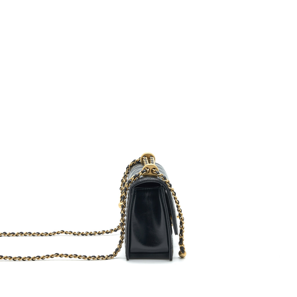 CHANEL 21A GOLD CRUSH MINI FLAP BAG CALFSKIN BLACK GHW
