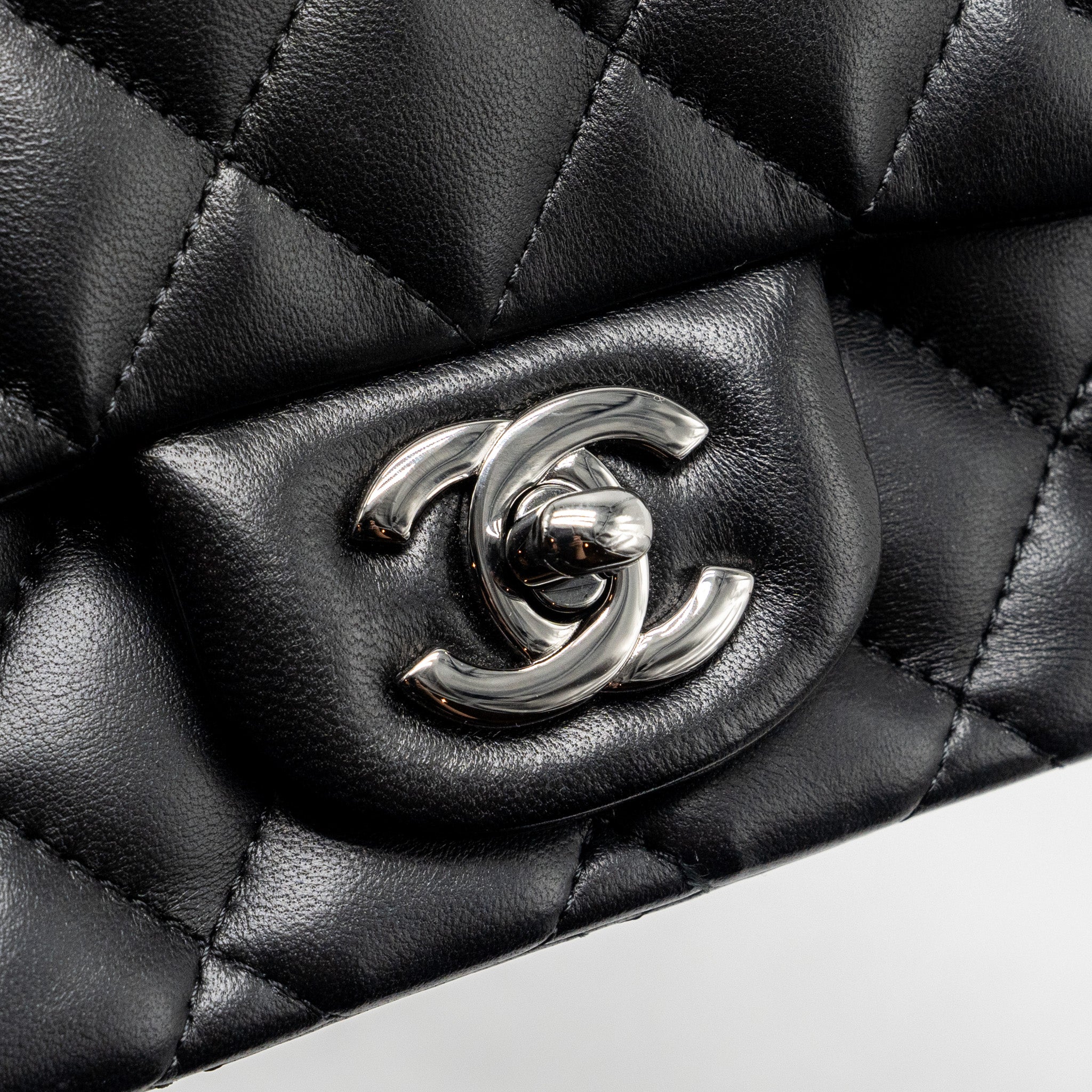 CHANEL MINI SQUARE FLAP BAG LAMBSKIN BLACK SHW