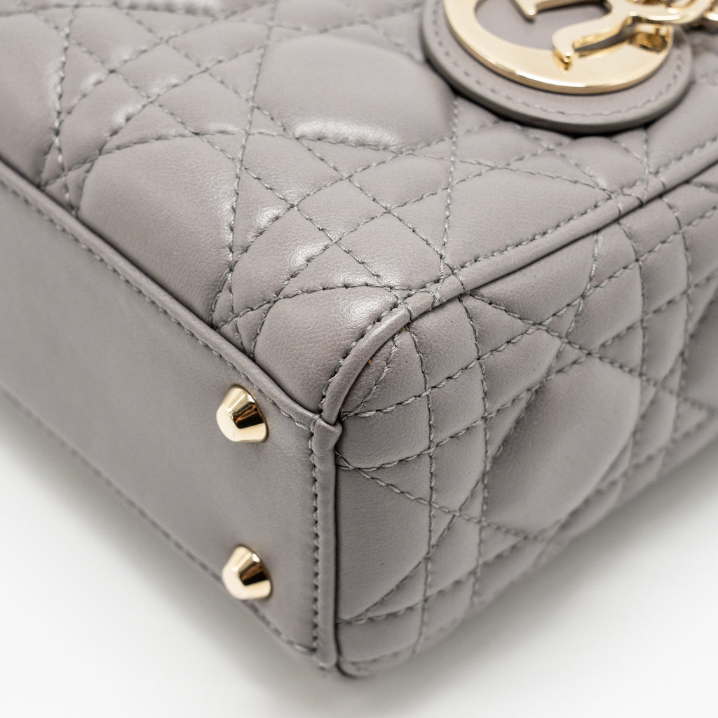 DIOR MINI LADY DIOR LAMBSKIN GREY LGHW