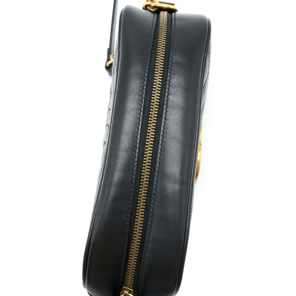 GUCCI GG MARMONT CAMERA SHOULDER BAG CALFSKIN BLACK BRUSHED GHW