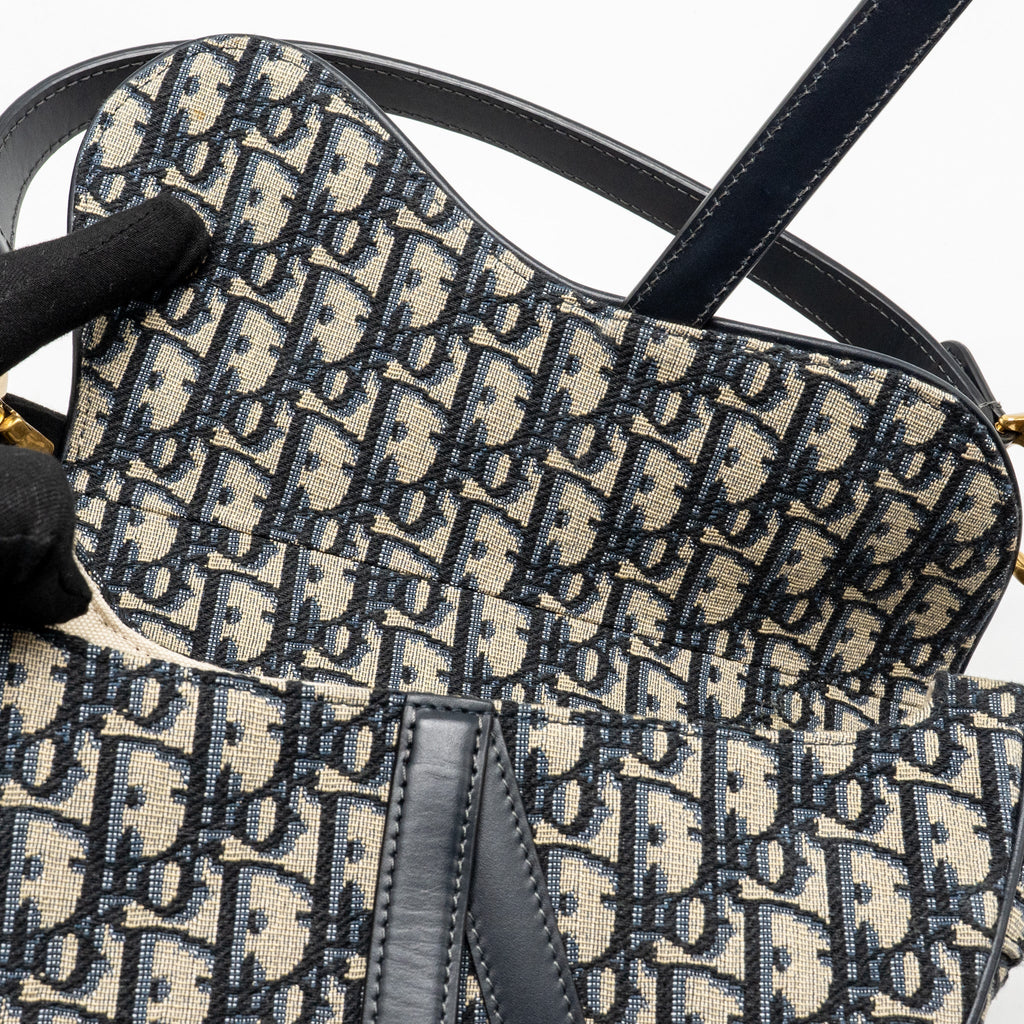 DIOR MEDIUM SADDLE BAG BLUE OBLIQUE CANVAS GHW