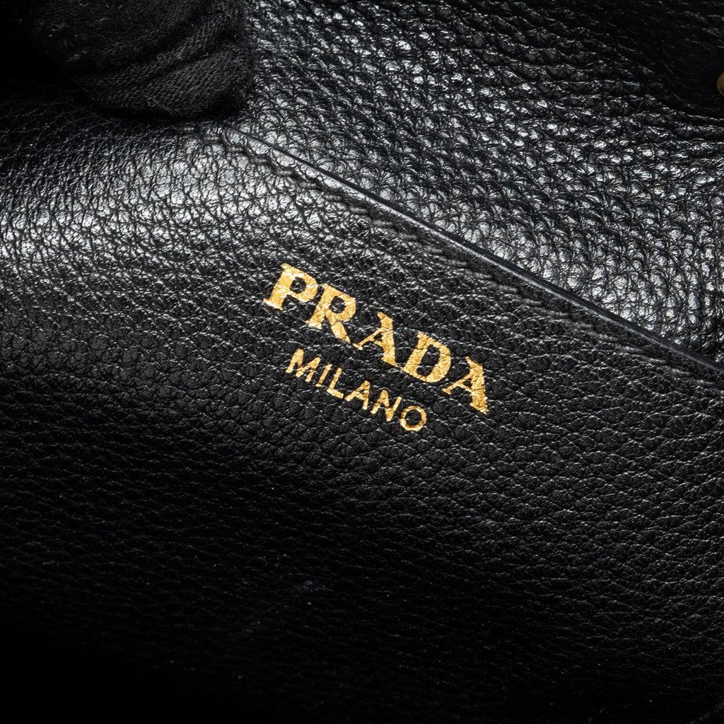 PRADA SECCHIELLO BUCKET BAG GRAINED CALFSKIN BLACK GHW