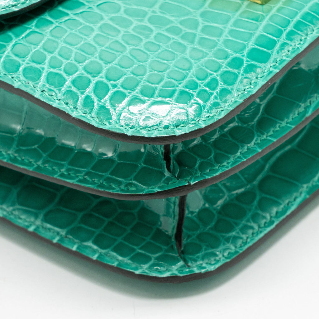 HERMES MINI CONSTANCE SHINY ALLIGATOR MISSISSIPPIENSIS VERT JADE GHW