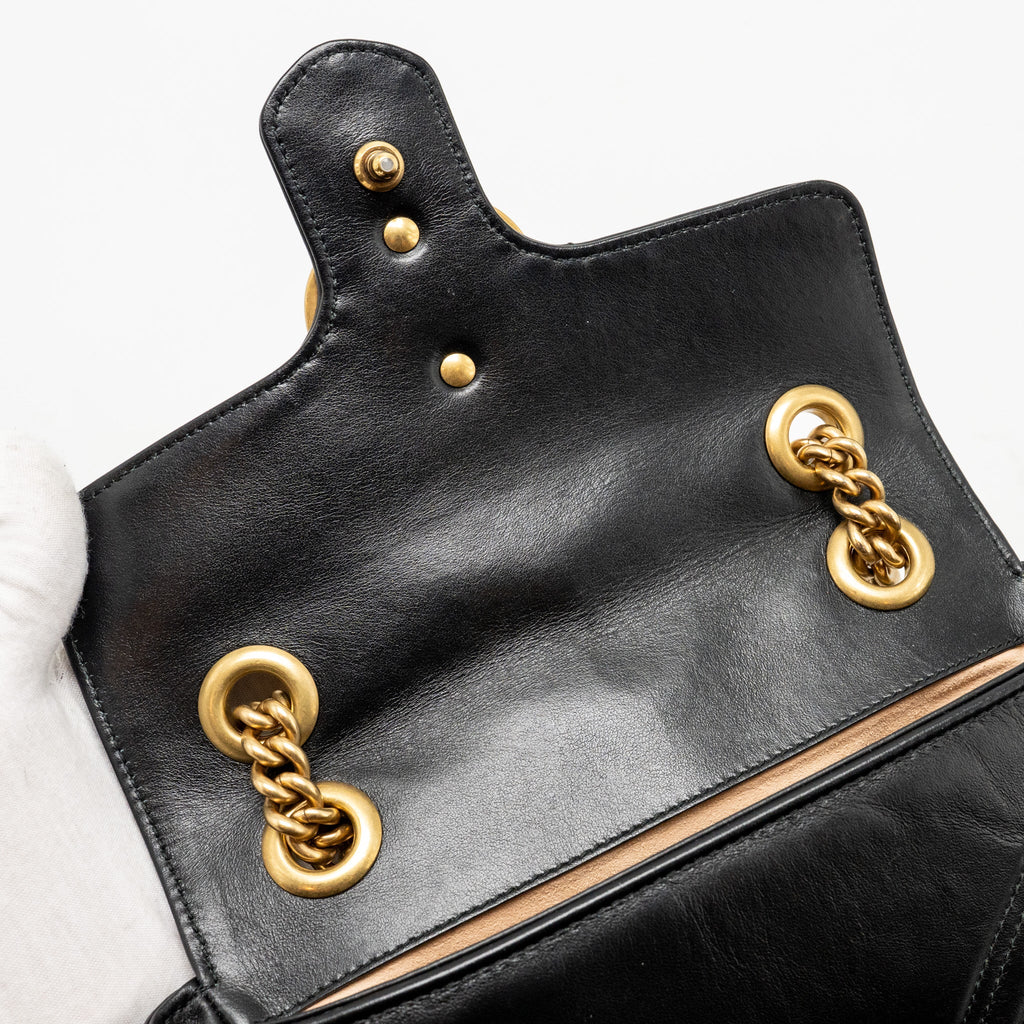 GUCCI SMALL GG MARMONT SHOULDER BAG CALFSKIN BLACK GHW