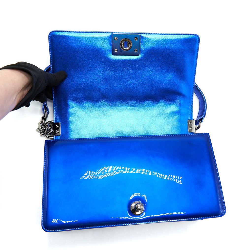 CHANEL MEDIUM LE-BOY PATENT ELECTRIC BLUE SHW