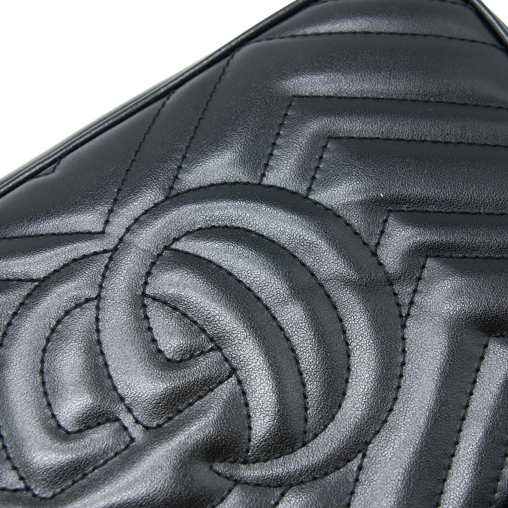 GUCCI GG MARMONT CAMERA SHOULDER BAG CALFSKIN BLACK BRUSHED GHW