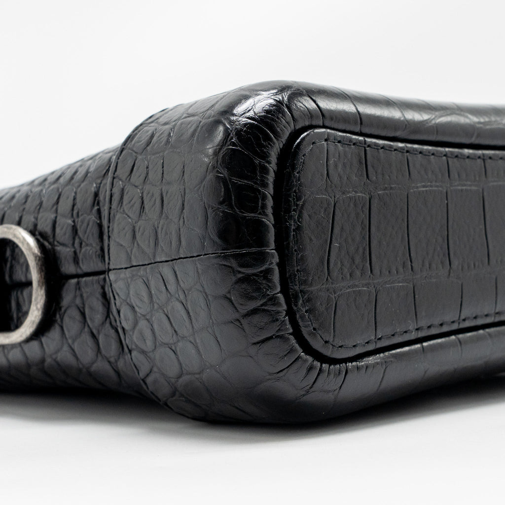 CHANEL SMALL GABRIELLE HOBO BAG WITH TOP HANDLE CROC-EMBOSSED CALFSKIN BLACK MULTICOLOURED HARDWARE