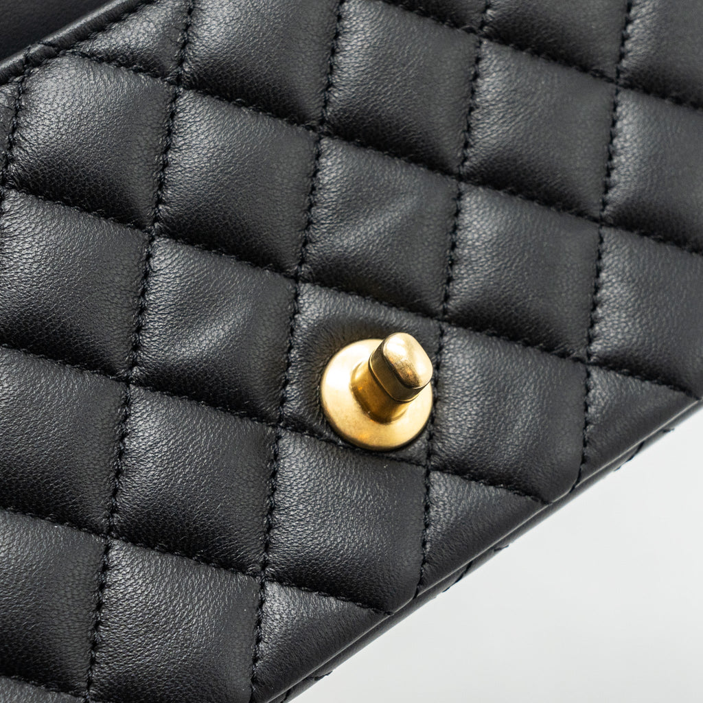 CHANEL 23S CAMELLIA ADJUSTABLE CHAIN MINI RECTANGULAR FLAP BAG LAMBSKIN BLACK GHW (MICROCHIP)
