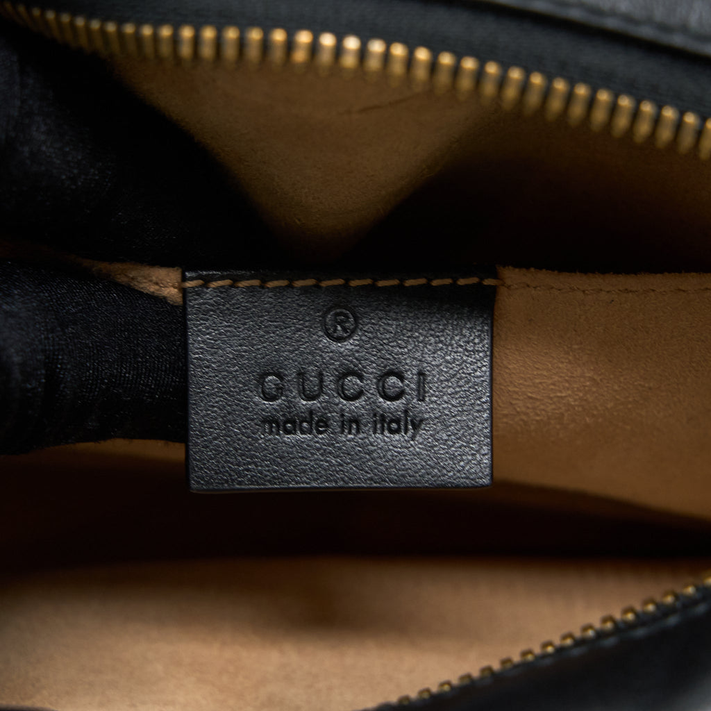 GUCCI GG MARMONT CAMERA SHOULDER BAG CALFSKIN BLACK BRUSHED GHW