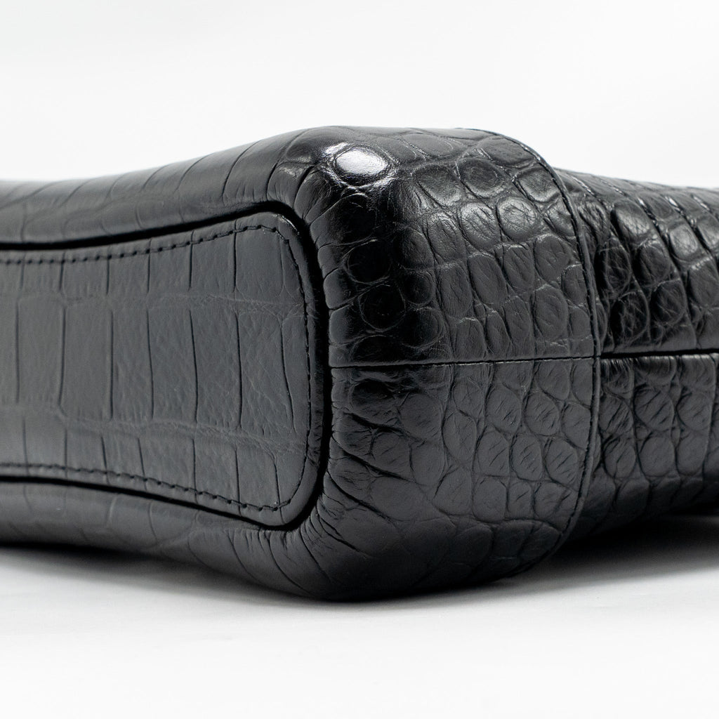 CHANEL SMALL GABRIELLE HOBO BAG WITH TOP HANDLE CROC-EMBOSSED CALFSKIN BLACK MULTICOLOURED HARDWARE