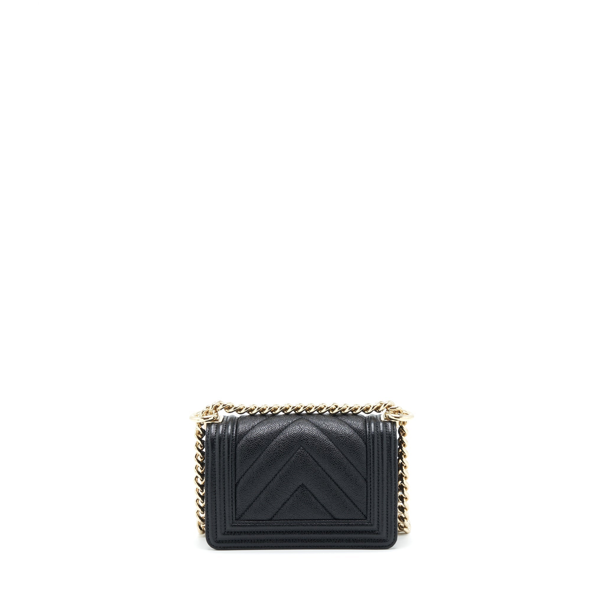 CHANEL MINI CHEVRON BOY BAG GRAINED CALFSKIN BLACK LGHW